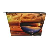 YFSGDLBN Sunset bicchiere di vino stampato quotidiano sacchetto di trucco borsa cosmetica da viaggio portatile, Nero , Taglia unica