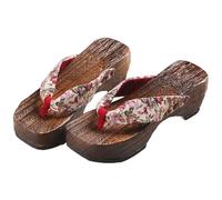 YFSJJ Flip-flops Donna Giapponese Legno Zoccoli Pantofole,Zoccoli estivi Pantofole da Donna Tacchi alti Clip Piedi Sandali Scarpe di Legno Coppie Scarpe da Spiaggia (Size:EU 40,Color:Rosa)