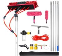 YFSMBD Kit Pulizia Pannelli Fotovoltaici | 3-20 Metri | Alluminio | Estensibile | con Dispenser di Sapone | Spazzola Lavaggio Pannelli Solari, Finestre, Tetti, Verande e Auto (35cm Spazzola,17m)