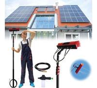 YFSMBD Kit Pulizia Pannelli Fotovoltaici | 3,6-10,8 Metri | Alluminio | con Raccordo Acqua, Dispenser di Sapone | Spazzola Lavaggio | Scopa per Vetro, Tetti, Auto, Roulotte(35cm Spazzola,10.8M)