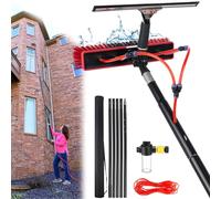 YFSMBD Kit Pulizia Pannelli Fotovoltaici Telescopica 3-20 m,Tergivetro,Dosatore di Sapone e 20m Tubo, Spazzola per Pannelli Solari Lavavetri, Scopa per Lavaggio Finestre Tetti (55cm Spazzola,11m)