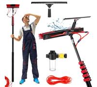 YFSMBD Kit Pulizia Pannelli Fotovoltaici Telescopica 3.6-10.8M, con Dosatore di Sapone e Tergivetro, Spazzola per Pannelli Solari Lavavetri, Scopa per Lavaggio Finestre Tetti (55cm Spazzola,7.2M)