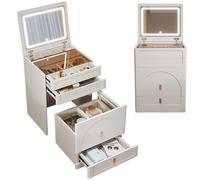 YFSMBD Tavolo da Trucco con Luci, Toletta con 3 Cassetti Per Camera Da Letto, Toletta Armadio 3 in 1 Design, Toletta Bianco con Sgabello e Specchio Pieghevole, Scrivania da Trucco, 60cm