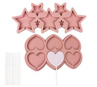 YFTRFR 2 Pezzi Stampo in Silicone a Forma di Cuore Forma di Stella Antiaderente Riutilizzabile per Cioccolatini Torte Gelatina Dolci San Valentino Include 24 Bastoncini per Lecca-Lecca DIY