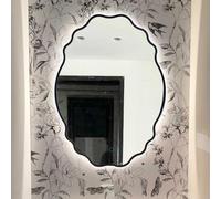 YFZNWHX Specchio da Bagno 50x70cm con Luci LED, Specchio da Parete Vintage con Cornice in Poliuretano, Specchio Cosmetico Illuminato Dimmerabile A 3 Colori, Pulsante Touch Intelligente(Black)