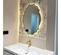 YFZNWHX Specchio da Bagno 50x70cm con Luci LED, Specchio da Parete Vintage con Cornice in Poliuretano, Specchio Cosmetico Illuminato Dimmerabile A 3 Colori, Pulsante Touch Intelligente(Gold)