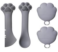 Ygapuzi 4 Pezzi Forniture Lattine per Alimenti per Animali Set Coperchi per Lattine in Silicone Universale Coperchi per Lattine per Gatti Spatola 2 in 1 Apriscatole Animali Domestici (Grigio)