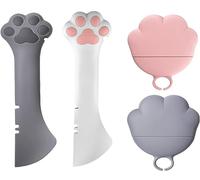 Ygapuzi 4 Pezzi Forniture Lattine per Alimenti per Animali Set Coperchi per Lattine in Silicone Universale Coperchi per Lattine per Gatti Spatola 2 in 1 Apriscatole Animali Domestici (Rosa e grigio)