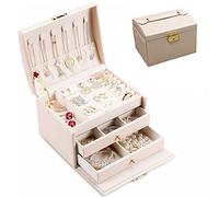 Ygapuzi Portagioie Portatile Con Serratura a 3 Strati per Donne e Ragazze - Adatto per Orecchini, Bracciali, Anelli, Orologi e Accessori (Rosa Nudo)