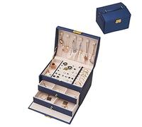 Ygapuzi Portagioie Portatile con serratura, Portagioie Portagioie a 3 Strati per Donne Ragazze, Adatto per Orecchini, Bracciali, Anelli, Orologi e Accessori (Blu navy)