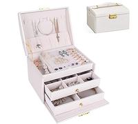 Ygapuzi Portagioie Portatile con serratura, Portagioie Portagioie a 3 Strati per Donne Ragazze, Adatto per Orecchini, Bracciali, Anelli, Orologi e Accessori (bianca)