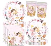 YGCHEN Fata Stoviglie per Feste di Compleanno Decorazioni Fata da Giardino Set Fairy Compleanno Stoviglie Farfalla Forniture per Feste Bicchieri Piatti Carta Tovaglioli 16 Ospiti