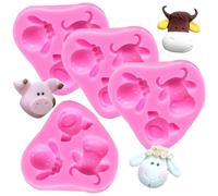 YGCHEN Stampi in Silicone Animali Stampo 3D Maiale Pecora Mucca Forma Stampo Fondant Animale della Fattoria Silicone Stampi in Resina Mold per Cioccolato Torte Fondant Gelatina Zucchero Sapone 4 Pezzi