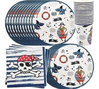 YGCHEN Stoviglie Pirata Compleanno Stoviglie per Feste Decorazioni Pirati Festa Stoviglie Compleanno Piatto Bicchieri Carta Tovaglioli Pirata Set di Stoviglie Cranio Bambini Forniture per Feste