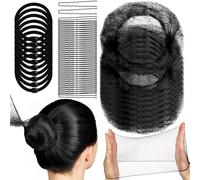 YGDZ - 40 retine per capelli invisibili, con bordo elastico, per chignon da donna, 10 elastici per capelli e 40 forcine a forma di U (nero)