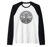 Yggdrasil Norse World Tree Sacra Mitologia Line Art Maglia con Maniche Raglan