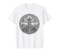 Yggdrasil Norse World Tree Sacra Mitologia Line Art Maglietta