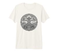 Yggdrasil Norse World Tree Sacra Mitologia Line Art Maglietta Premium