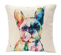 YGGQF Federa per cuscino con testa di bulldog francese Frenchie ad acquerello originale cane fauna selvatica arcobaleno divertente cucciolo felice compagno decorazione per la casa federa per divano
