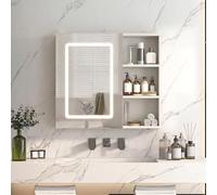 YGHQAP Armadietto a specchio da bagno con illuminazione a LED e funzione anti-appannamento, con ripiano regolabile e ripiano laterale, sensore touch e 3 colori di luce dimmerabili, bianco (1 anta)
