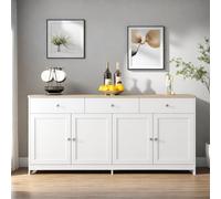 YGHQAP Credenza con 3 cassetti e 4 ante, cassettiera bianca a buffet con ripiano regolabile per soggiorno e sala da pranzo, armadio multifunzione, 160 x 37 x 75 cm