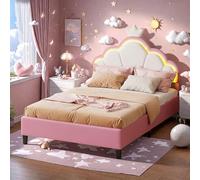 YGHQAP Lettino imbottito per bambini, 140 x 200 cm, con testiera a forma di corona e rete a doghe, telaio imbottito in tessuto di velluto delicato sulla pelle, letto per gli ospiti, senza materasso