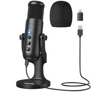 YGiTK Microfono USB Professionale con Riduzione Rumore Intelligente & Base in Lega Antiscivolo - Compatibile PC/Smartphone per Streaming, Registrazione, Canto (Cuffia 3.5mm Inclusa)