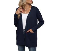 YGJIEGENG Cardigan Donna Cardigan Lungo Autunno Inverno Pullover Elegante Casual Manica Lunga Giacca Aperta per Il Tempo Libero con Tasche Blu Scuro L