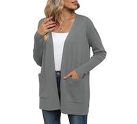YGJIEGENG Cardigan Donna Cardigan Lungo Autunno Inverno Pullover Elegante Casual Manica Lunga Giacca Aperta per Il Tempo Libero con Tasche Grigio Scuro XL