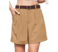 YGJIEGENG Pantaloncini da Donna Eleganti e Casual a Gamba Larga Pantaloni Corti da Lavoro Loose Shorts Vita Alta con Tasche Laterali Khaki XL