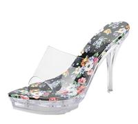 YGJKLIS Donna 11cm piattaforma Open Toe tacco alto diapositive sandali moda petali stampati all'aperto spiaggia festa pantofole scarpe (nero,36)