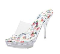YGJKLIS Donna 11cm piattaforma Open Toe tacco alto diapositive sandali moda petali stampati all'aperto spiaggia festa pantofole scarpe (bianco,37)