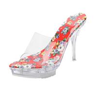 YGJKLIS Donna 11cm piattaforma Open Toe tacco alto diapositive sandali moda petali stampati all'aperto spiaggia festa pantofole scarpe (Rosso,42)