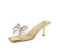 YGJKLIS Donna 6,5 cm Glitter Bow Slides Sandali da spiaggia Piazza Open Toe Tacco alto (dorato,36)