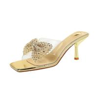 YGJKLIS Donna 6,5 cm quadrato Open Toe Tacchi Sandali arco Pantofole Stiletto (dorato,38)
