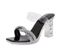 YGJKLIS Donna 8cm quadrato Open Toe tacco trasparente sandalo pantofole estate all'aperto spiaggia scivolare su High Heel Party Scarpe (nero,41)