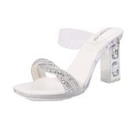 YGJKLIS Donna 8cm quadrato Open Toe tacco trasparente sandalo pantofole estate all'aperto spiaggia scivolare su High Heel Party Scarpe (Bianco,41)