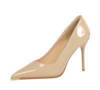 YGJKLIS Donna 9.5CM chiuso metallo puntato punta tacchi alti in pelle verniciata solida Stiletto pompe sandali per festa di prom vestiti (Colore Cache,37)
