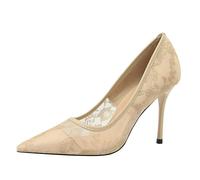 YGJKLIS Donna 9CM Chiuso Puntato Punta Pizzo Cavo Stampato Maglia Stiletto Pompe Sposa Sera Ballo Festa Tacchi Alti (Colore Cache,35)