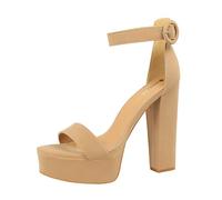 YGJKLIS Donna tondo dito 13.5CM aperto dito caviglia cinturina piattaforma tacco alto sandali quadrato grosso blocco festa scarpe di nozze (Colore Cache,39)