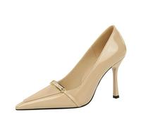 YGJKLIS Donne Chiuse Puntato Punta Tacchi Alti Colore Solido 9.5CM in Pelle Verniciata Elegante Formale Lavoro Ufficio Pompe Stiletto (Colore Cache,35)