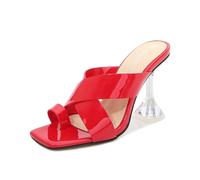 YGJKLIS Donne estate 9cm Sandali quadrati Open Toe pompe tacco alto indoor all'aperto Home Pantofole (Rosso,37)