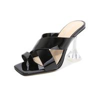 YGJKLIS Donne estate 9cm Sandali quadrati Open Toe pompe tacco alto indoor all'aperto Home Pantofole (nero,42)