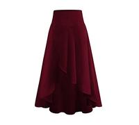 YGJKLIS Gonna Semplice da Donna, a Vita Alta, Estiva, da Spiaggia, per Feste, Split Flowy, Maxi Abito con Volant Irregolari, Orlo Split Abito Lungo, Colore: Rosso, L