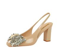 YGJKLIS Lady 8.5CM Square Toe Chunky Block Tacco indietro Cinturino alla caviglia Sandali arco in pelle verniciata Classic Slip On High Heel (Colore Cache,35)