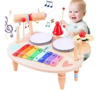 YGJT Strumenti Musicali Batteria per Bambini Tamburo Bambino 1 2 3 4 5 Anni , 10 in 1 Xilofono Giocattolo Musicale Legno,Giochi Montessori 1 anno, Regalo Bambina Bambino per Compleanno,Natale,Pasqua