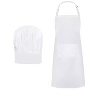 YGKYMVW Set di cappelli da cuoco, grembiule regolabile bianco, grembiule da cucina, cappello da cuoco traspirante, da uomo, per cucina, casa, ristorante, hotel, bianco, 80 x 65 cm (Schürze), 58~62 cm