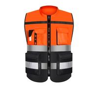 YGLEEULI Gilet di Sicurezza Antinfortunistici Gilet di sicurezza multitasche in tessuto Oxford ad alta visibilità for la guida notturna(Orange,M)