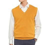YGLEEULI Maglione Panciotto Gilet Gilet da Uomo Caldo e Largo Senza Maniche, Tinta Unita, con Scollo a V, Lavorato a Maglia(Yellow,M)