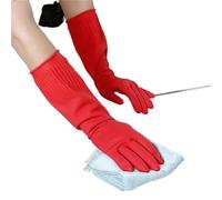 YGMNQAL 3pair Red Gloves Washing Dishes Cleaning Waterproof Rubber Sleeve Latex Long Kitchen Tools(M)